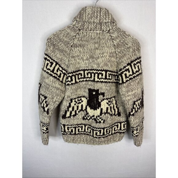 Vintage Hand Knit Cowichan Style Wool Cardigan Women XS/S Thunderbird - Picture 4 of 6